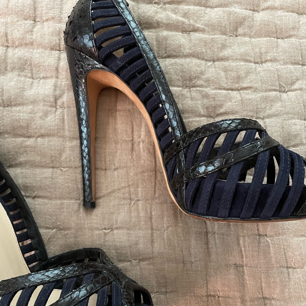 Alexandre Birman Black/Blue Python Suede Heels, S… - image 6